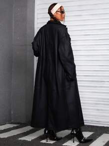 StreetHx 女士秋季长袖单排扣长款休闲宽松风衣 圣诞节女士感恩节女士 - 黑色 - 查看 3