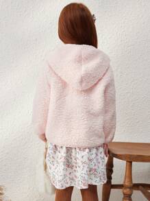 Blossori Áo khoác cardigan trùm đầu thêu hoa quả màu hồng thanh lịch kiểu Pháp cho bé gái, mùa thu/đông, bó sát, có khóa kéo phía trước - Nhiều màu - Xem 2