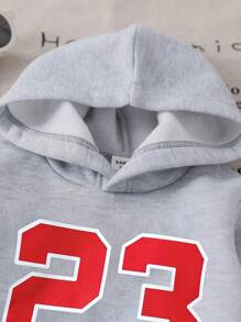 SHEIN 2 件套男婴字母印花连帽衫和裤子套装，适合秋季、春季和冬季 - 灰色 - 查看 7