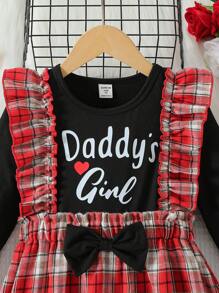 Vestido de manga larga blanco de princesa para niñas jóvenes, para el 7º cumpleaños, a juego con la familia, cómodo y suave, cuello redondo, estampado de letras en inglés y corazones, uso casual - Multicolor - Ver 7