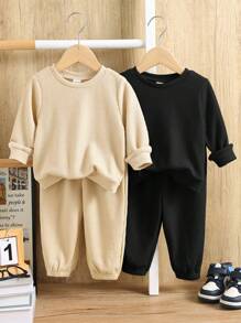 SHEIN Leap Crew Bộ 4 món đồ thể thao thường ngày cho bé trai, áo nỉ mềm mại thoải mái họa tiết tổ ong rộng rãi và quần rút dây, thích hợp mặc ở nhà và ngoài trời, mùa thu/đông - Nhiều màu - Xem 8