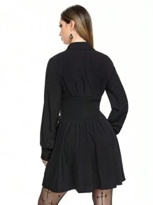 ROMWE Grunge Punk 女式性感骷髅水钻装饰迷你连衣裙 - 黑色 - 查看 5