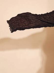 SHEIN BAE 大码女式针织提花微透明长袖紧身衣内衣 - 黑色 - 查看 8