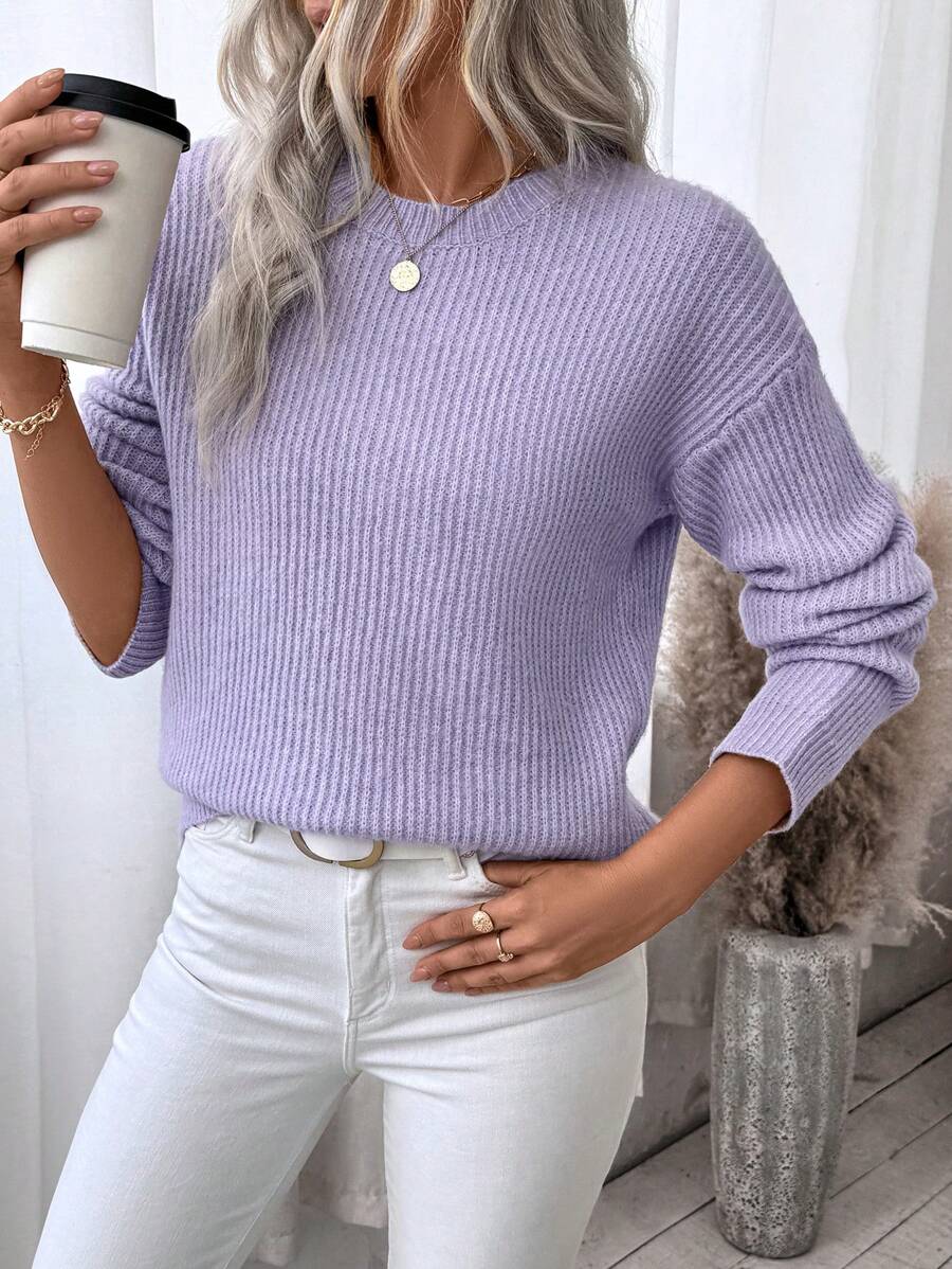 SHEIN LUNE Suéter morado de mujer de cuello redondo, de alta calidad y grosor mejorado, cálido - Púrpura malva - Ver 1