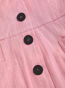 SHEIN Unity Bộ đồ liền thân rộng rãi in họa tiết sọc đơn giản cài nút phía trước dành cho nữ - Hồng - Xem 5