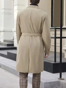 Manfinity VCAY Men's Slim Fit Casual Long Thermal Lined Trench Coat, Suitable For Autumn/Winter, Going Out Fashion Khaki Trench Coat, For Friends, Husband, Boyfriend Gifts