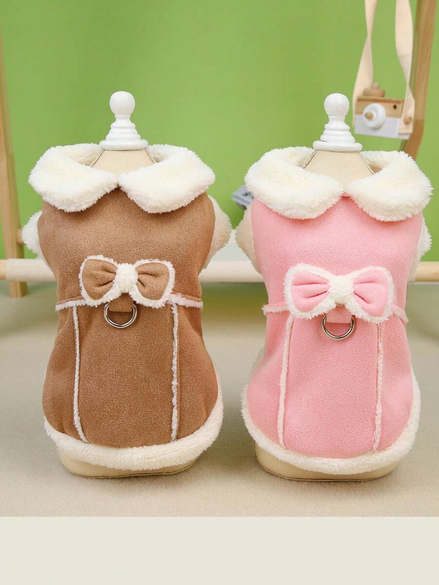 PETSIN 米色羊羔绒衬里保暖宠物外套，配有防风牵引绳附件，适合秋冬季