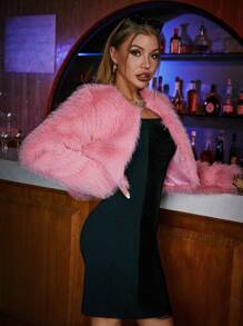 Allurite Áo khoác lửng màu trơn thời trang cho mùa thu/đông - Màu Hồng  San hô - Xem 6