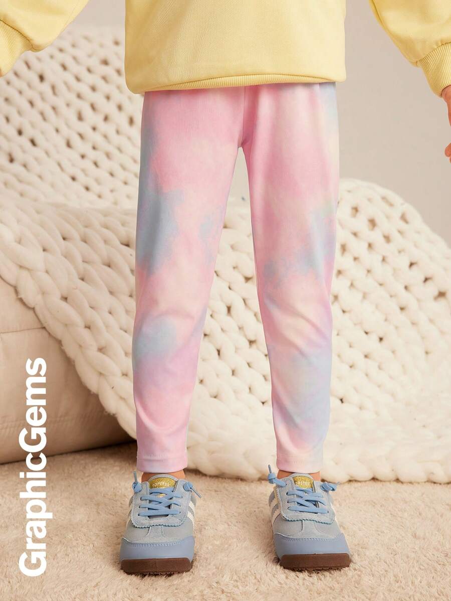 Ung flicka Tie Dye Print Elastisk midja Casual Leggings - Multifärgad - Visa 1