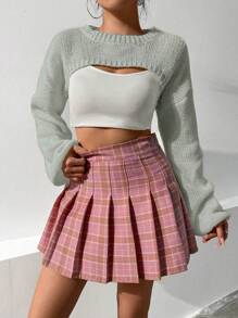 SHEIN Qutie Women's Casual Solid Color Drop Shoulder Cropped Sweater, Autumn Knit Pullover Fall Winter - Green - View 5