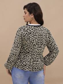 SHEIN VCAY Áo len cardigan dáng rộng họa tiết da báo thắt nơ cỡ lớn cho nữ, mùa thu/đông - Nhiều màu - Xem 2
