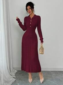 Chiquease Sweater Dress, Casual And Fashionable For Everyday Wear - Burgundy - View 1