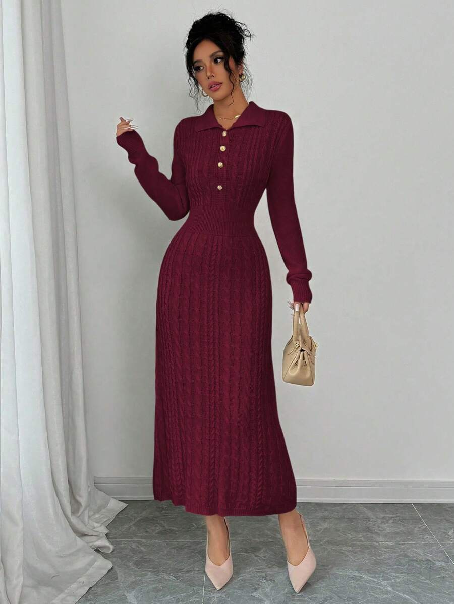 Chiquease Sweater Dress, Casual And Fashionable For Everyday Wear - Burgundy - View 1