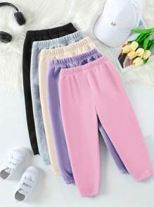 5pcs Set Baby Girls Casual Heart Print Basic Style Sweatpants