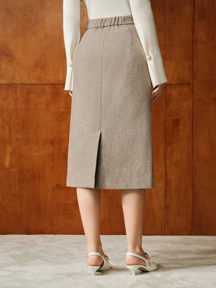 WOOL FAUX PEARL GRAPHIC PATTERN STRAIGHT SKIRT