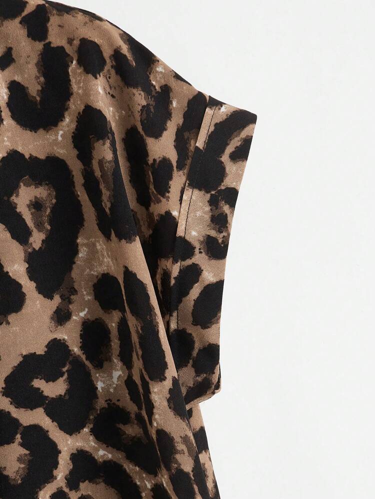 Leopard Print Knot Detail Top,Casual