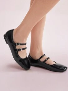 CUCCOO DOLLMOD Women's Black PU Mary Jane Flats, Fashion Casual For Commuting, Dating, Party, Shopping, School Spring Shoes Spring Break Easter For Christmas Spring Shoes - Black - View 4