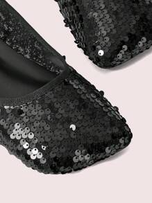 CUCCOO DOLLMOD Asymmetric Toe Flat Black Mesh Bead Embellished Fashionable Party Minimalist Flat Shoes For Women, Autumn/Winter Valentine's Day