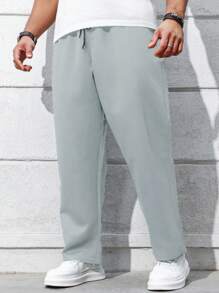Manfinity Homme Plus Size Men's Drawstring Waist Pockets Straight Leg Loose Casual Pants