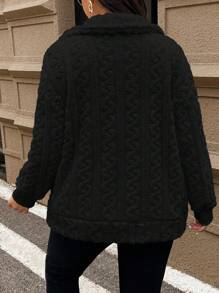SHEIN Frenchy Plus Size Women's Casual Simple Fluffy Long Sleeve Jacket,Winter Clothes - Black - View 14