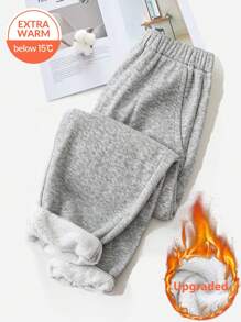 SHEIN LUNE 大码保暖内衬运动裤，厚实保暖灰色裤子，适合秋冬季新款 Vears 女士装假日装 - 灰色 - 查看 1