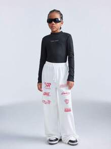 SHEIN Tween Girls Fall/Winter Back To School Sportswear Wide Leg Pants