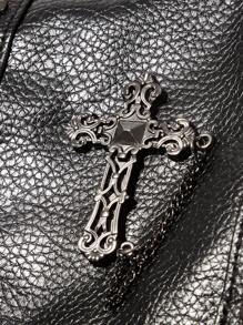 ROMWE Goth Fashionable Rivet Punk Style PU Leather Backpack - Black - View 4