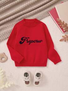 PrepCrw Young Girls Casual Letter Graphic Sweater, Autumn/Winter - Red - View 1