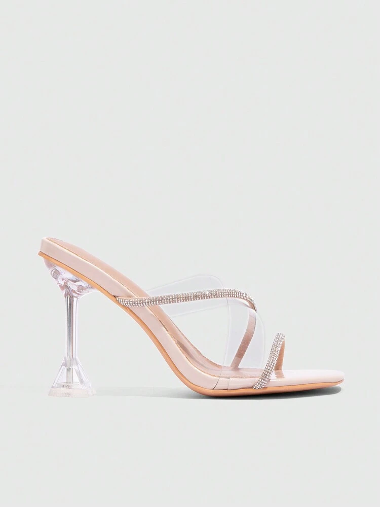 CUCCOO SZL Women Transparent PVC Studded Criss-Cross Strap Peep Toe High Heel Sandals, Sexy Stilettos Suitable For Summer, Nightclub, Party, Music Festival Prom Heels