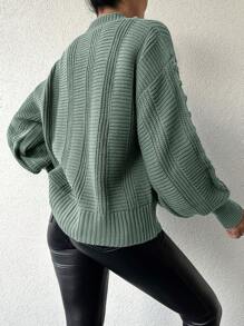 SHEIN 1 件女式休闲纯色宽松前扣开衫，秋冬 - 薄荷綠 - 查看 2
