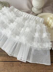 DAZY Chân váy xếp ly ren lưới eo chun cho bé gái, mùa thu - trắng - Xem 2