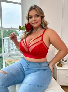 Plus Mesh Insert Cut Out Underwire Bra - Red - View 6