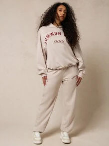 SUMWON WOMEN Summon 1996 Athletic Jogger Sweatpants Relaxed Fit Drawstring Waist Cuffed Ankle Loungewear Athleisure Workout Essentials Fall Winter Collection Comfortable Streetwear - Khaki - View 3