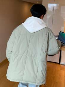 Claim Dot Áo khoác trùm đầu có khóa kéo cho nam, trang phục đơn giản, thời trang thường ngày, áo khoác màu xanh lá cây nhạt thường ngày cho mùa đông, quà tặng cho bạn bè, chồng, bạn trai - Màu xanh Bạc hà - Xem 2