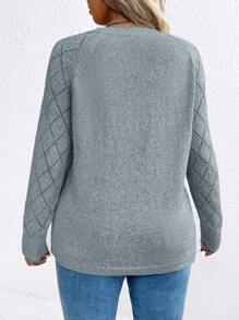 SHEIN LUNE Plus Size V-Neck Casual Comfortable Long Sleeve Sweater Knit Pullover Fall Winter - Grey - View 2