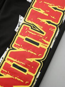 ROMWE MEN Street Life Quần nỉ thể thao lưng rút in chữ cho nam dáng rộng thoải mái - màu đen - Xem 3