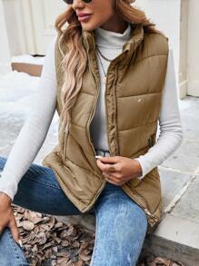 Calvaya Chaleco acolchado con cierre de cremallera y cuello alto para mujer, cálido para ropa de otoño/invierno