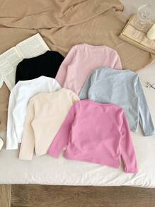 SHEIN LMoss Kids 6pcs/Set LMoss Baby Girl Multifunctional Elastic Knitted Solid Color Long Sleeve Base Layer Tops, Versatile For Autumn/Winter - Multicolor - View 2