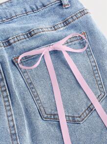 SHEIN MOD 女士休闲牛仔迷你裙，简约时尚，适合日常穿着 - 淺色水洗藍 - 查看 4