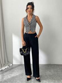 Firerie Áo vest cài nút họa tiết răng sói cho mùa thu/đông - Đen và trắng - Xem 5