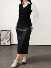 Modelyn Women's Solid Color Single Breasted V-Neck Casual Vest, Suitable For Autumn