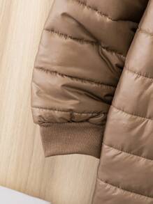 SHEIN Leap Crew Tween Boy Casual Composite Thermal Lined Thick & Super Warm Hooded Cardigan Parka Coat, Suitable For School, Garden, Beach, Birthday, Spring, Summer, Autumn, Winter - Brown - View 3