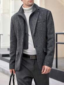 Manfinity VCAY 男士贴身拼接立领半拉链商务西装外套，适合秋冬季
