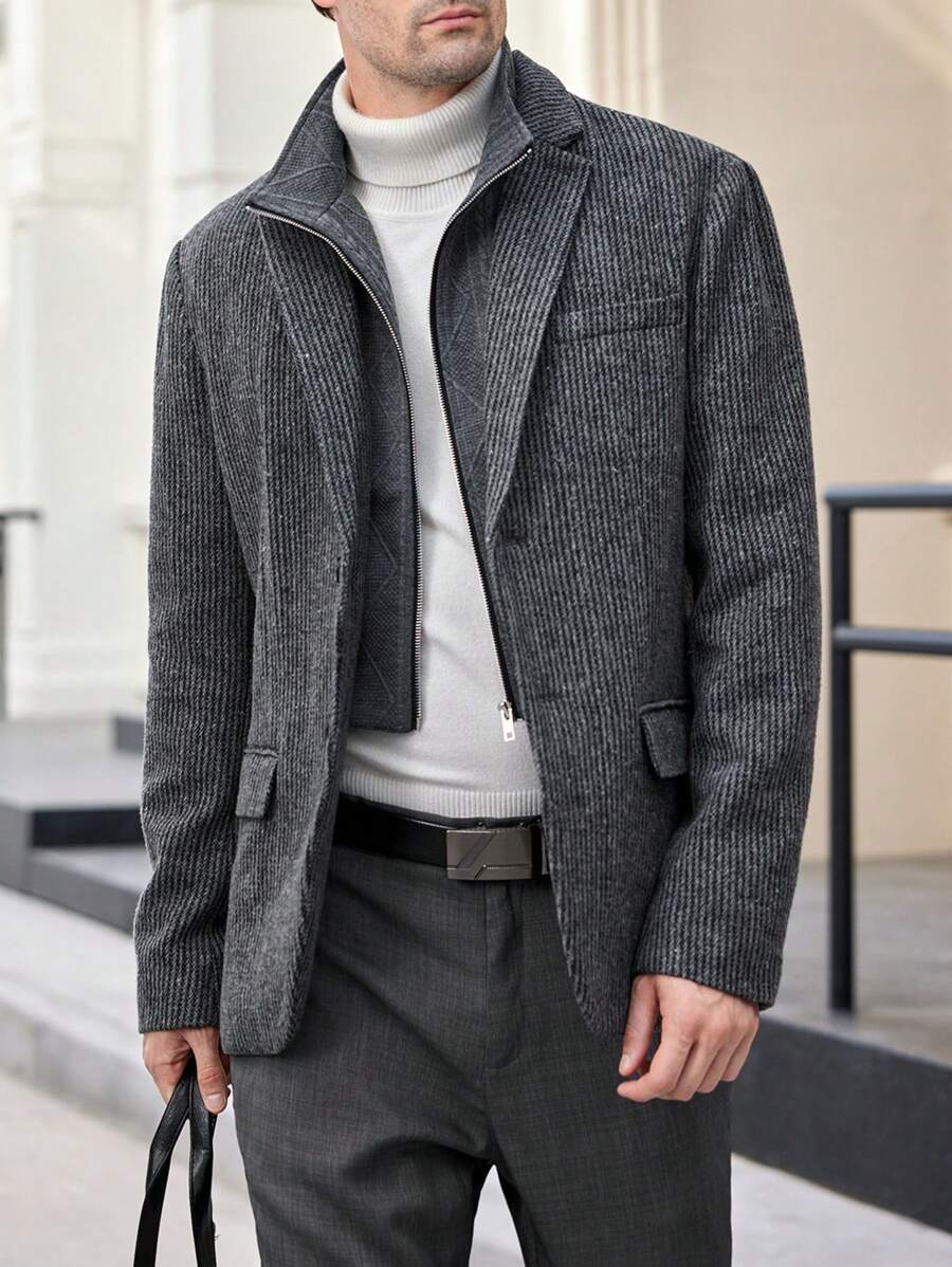 Manfinity VCAY 男士贴身拼接立领半拉链商务西装外套，适合秋冬季