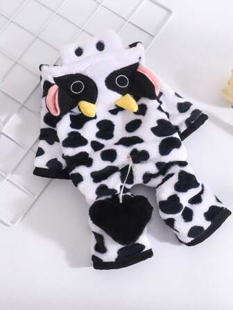 PETSIN Schattige koe ontwerp warme pluche huisdier broek jumpsuit voor katten en honden, herfst/winter
