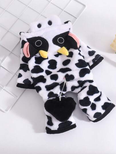 PETSIN Cute Cow Design Warm Plush Pet Pants Jumpsuit For Cats & Dogs, Autumn/Winter