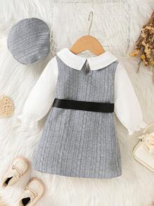 SHEIN 2 pièces Robe décontractée à manches longues pour bébé fille, 2-en-1, automne - Gris - Voir 2