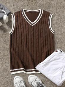 Manfinity Sporsity Chaleco de punto informal con ribete contrastante para hombre, otoño
