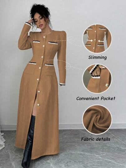 Elenzga 时尚仿珍珠饰边腰部收袖高端通勤夹克