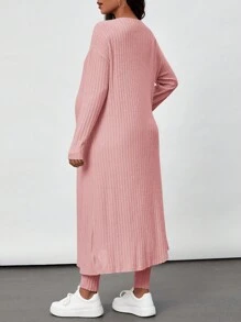 SHEIN Thai sản Màu thuần Tay áo dài áo Và Quây Áo liền quần Bộ - Hồng - Xem 2